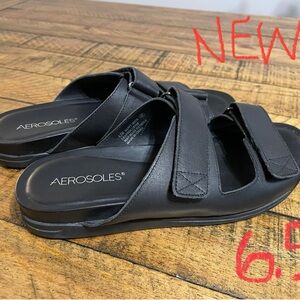 Aerosoles Black Slide Sandals – Size 6.5 – NEW Comfort Velcro Straps